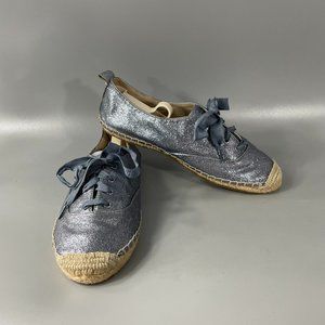 Coach Ramira Gunmetal Blue Silver Gray Glitter Espadrille with Jute Trim, 8B